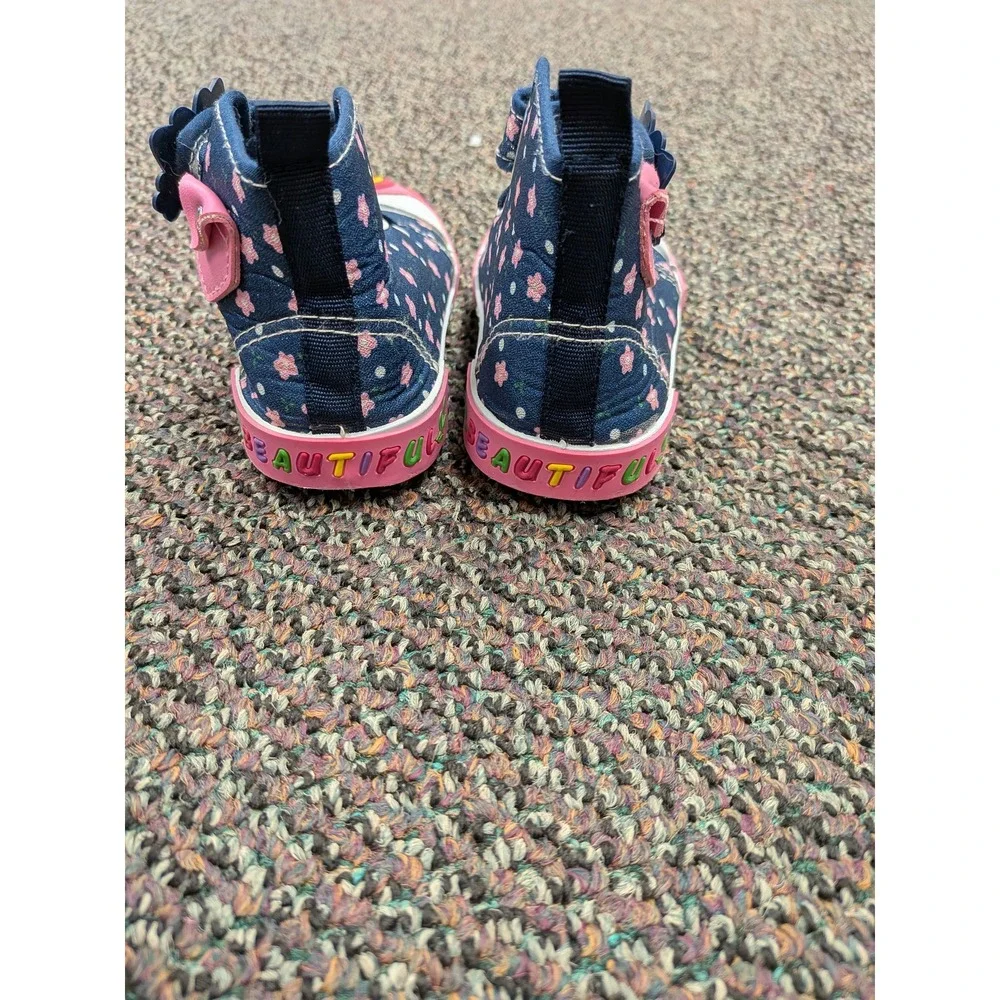 Enari‎ Toddler Girls Floral Butterfly High Top Canvas Sneakers Navy Pink Size 7
